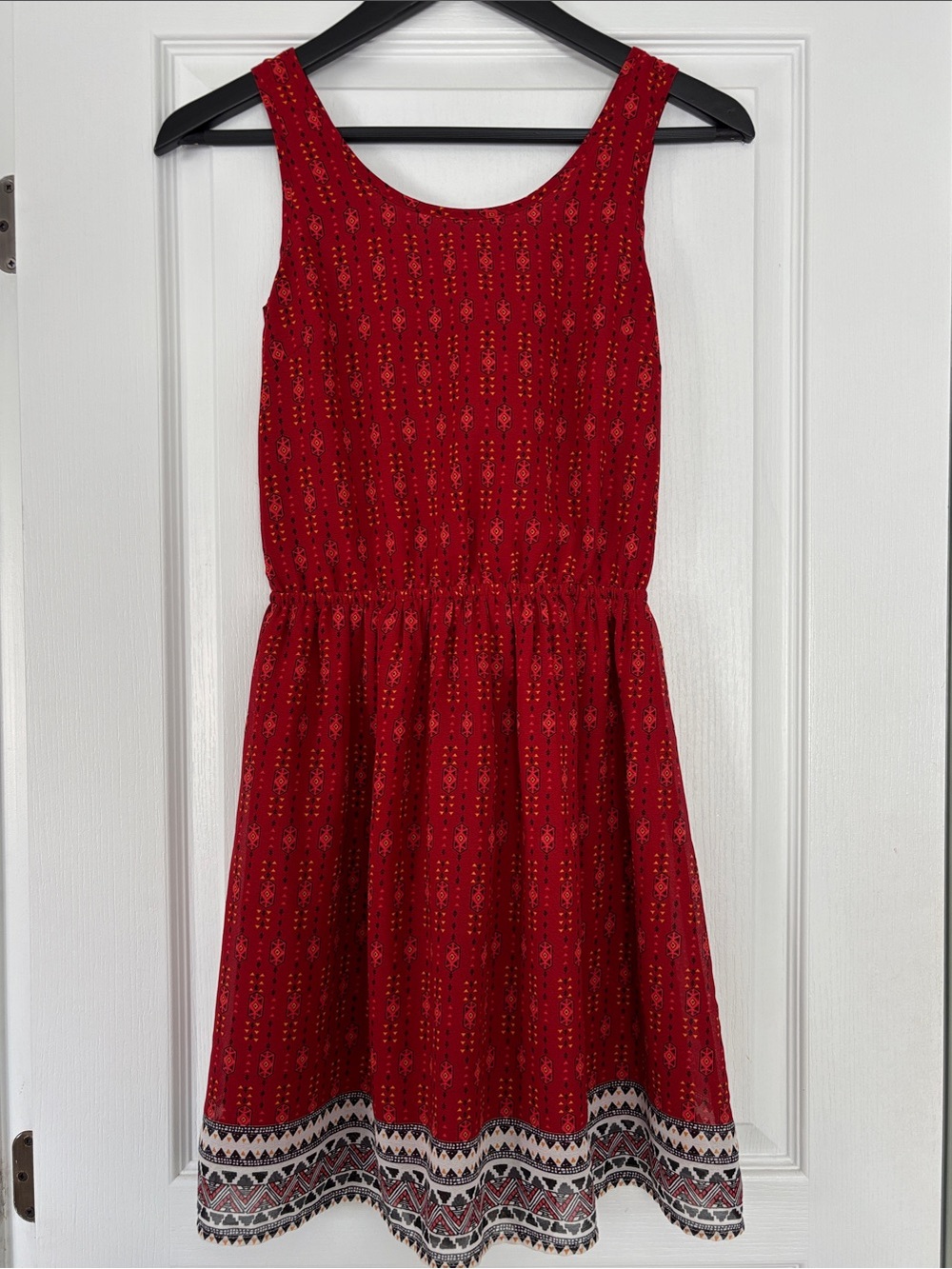 Red Patterned Sleeveless Summer Dress